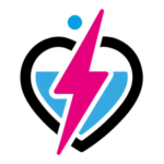 Kink-Cartel.com logo logo: pink lightning bolt, blue heart shape, and circle.